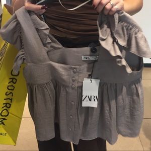 Zara Grey Ruffle Tank